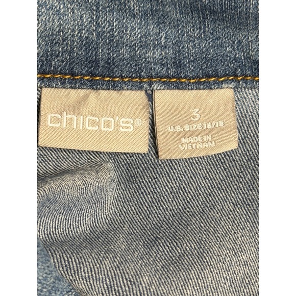 Chico's Women Longline Denim Trucker Jacket Size 3 US 16/18 XL Layering Utility - Picture 3 of 4